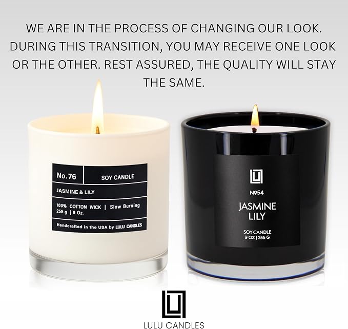 Lulu Candles | Jasmine & Lily | Highly Scented Candles for Home - Soy Blend Jar Candle with 100% Cotton Wick - Slow Burning (9 Oz.)