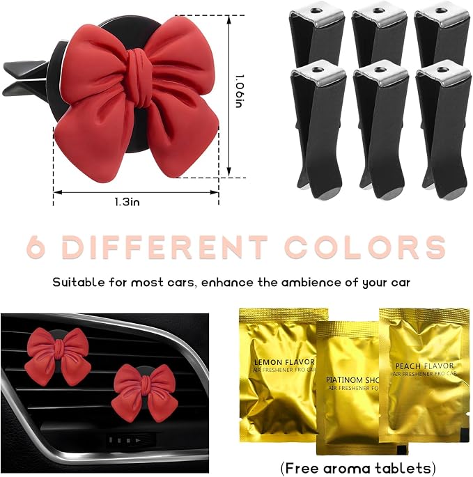 KVAEY 9 PCS Pink Bow Car Air Freshener, Automotive Cute Pink Bow Air Outlet Clips with Scent Pieces, Universal Coquette Car Air Vent Diffuser for Women and Girls (Red)