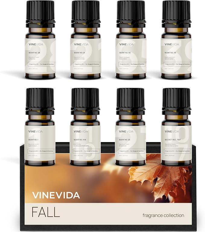 VINEVIDA [Set of 8] Fall Scents for Candle Making, Made in USA Candle Fragrance Oil, Soap Making Essential Oils, Diffuser Oil Scents