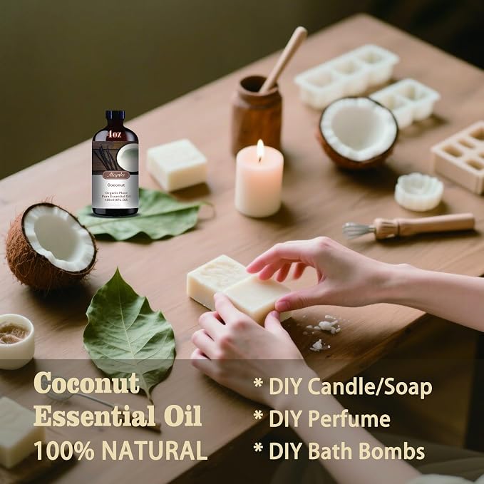 Coconut Essential Oil, Coconut Oil for Skin Care, Massage, Diffuser, Humidifier, DIY Soap, Candle, Hair Care, Gift Ready,Coconut Fragrance Oil - MLYNKL Essential Oils (4.33 fl oz / 130ml)