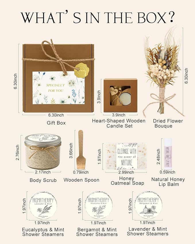 Spa Gifts for Women - Mothers Day Gift Basket for Her, Natural Themed Self Care Kit, Birthday Anniversary Care Package Ideas for Wife Girlfriend Mom from Daughter Husband Friend, 8PCS Items