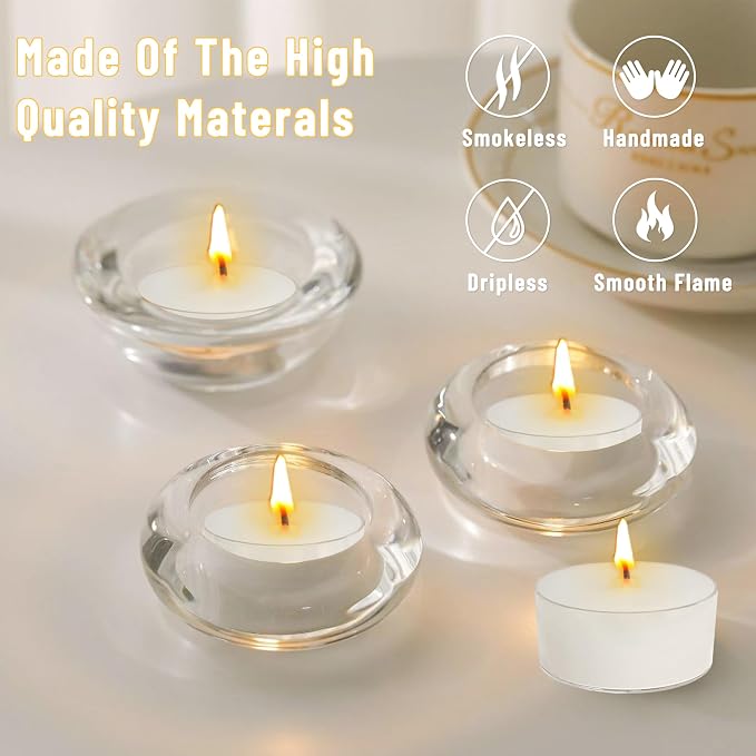 Vanilla Scented Tea Light Candles Handmade White Tealight Candles 4 Hour Clean Burning for Weddings Dinner Date Nights Spa Bath Meditation Relaxation