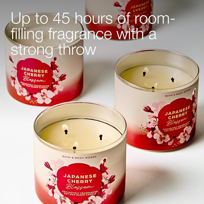 Bath & Body Works Japanese Cherry Blossom 3-Wick Candle - Scented Candle for Home Use - Long-Lasting, Room-Filling Fragrance - High Fragrance Oil Concentration - Soy Wax Blend - 2-Pack