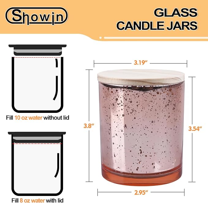 SHOWIN 10 OZ Thick Candle Jars for Making Candles 15 Pcs, Empty Jars with Wood Lids for Candle Making, Sample Container, Rose Gold