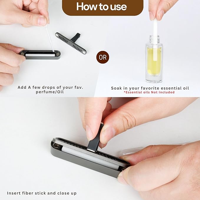 2 Packs Car Air Freshener Diffuser, Essential Oil Diffusers Vent Clip, Perfume Diffuser with 6 Refill Unscent Fiber Sticks, Premium Car Accessories, Metal & Wood design, Custom Scent, Gift For Men