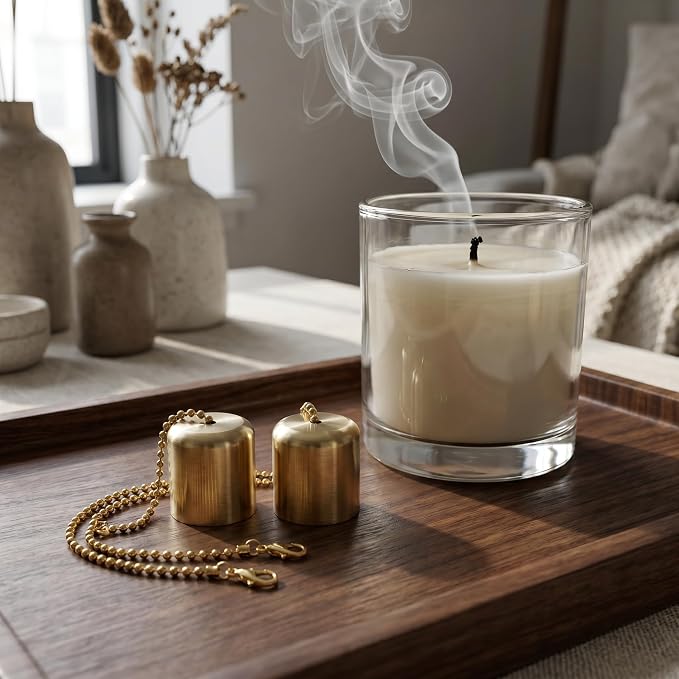 2 Pack Brass Candle Snuffer Caps with Chain, Vintage Tiki Torch Snuffer Decorative Flame Cover, Polished Metal Wick Extinguisher for Candle Lovers, Multi-Use Candle Accessories
