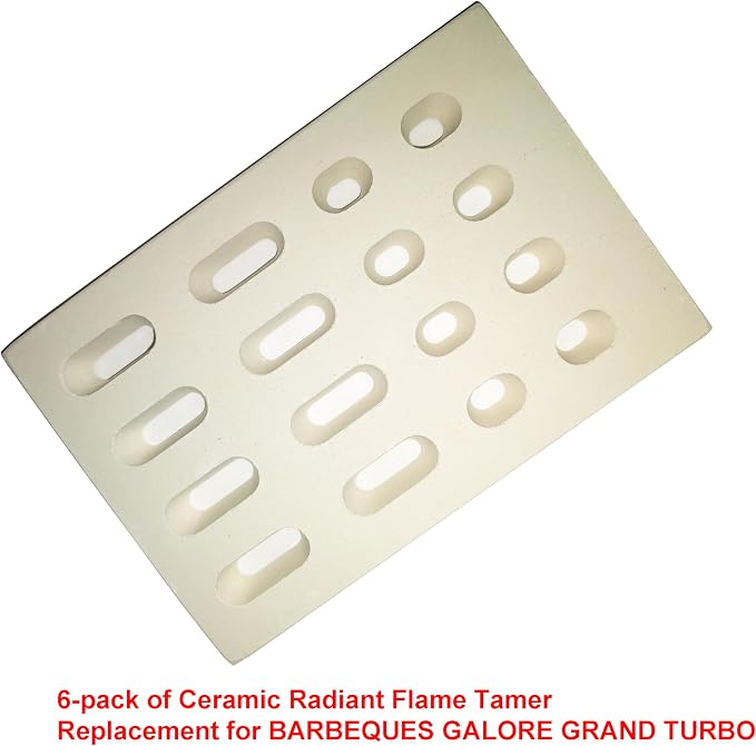 6-Pack Universal Replacement Heat Plate Flame Tamer, Ceramic Brick Flame Tamer, Ceramic Radiant Replacement for Galore Grand Turbo