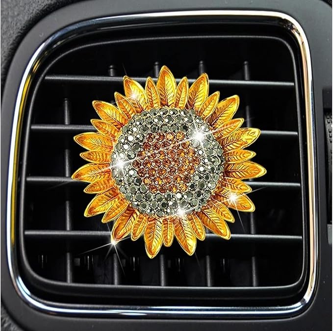4Pcs Bling Sunflower Air Vent Clips, Golden Car Air Fresheners Diffuser, Diamond Decoration Rhinestone Interior Decor Cute Accessories