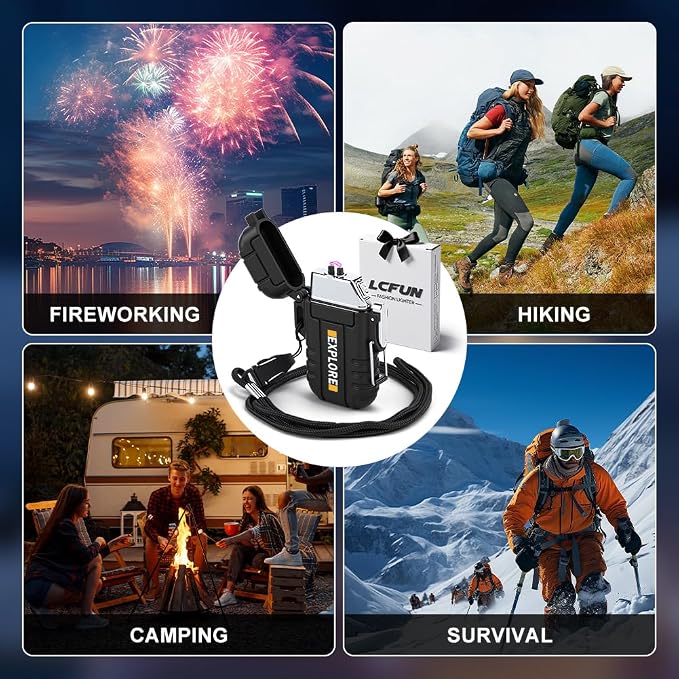 LcFun Electric Lighter USB C Rechargeable Plasma Lighter Windproof Flameless Arc Lighters, Waterproof Matches for Camping Hiking Hunting, Survival Tactical Gear Gifts for Men Fathers Husband