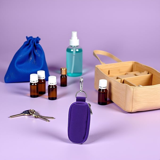 1Pc Purple (Without Bottle) Portable Small Essential Oils Keychain Pouch Kit for 5/10/15ml Carrying Travel Bag for Oil Bottles Travel Cases Tools and Accessories
