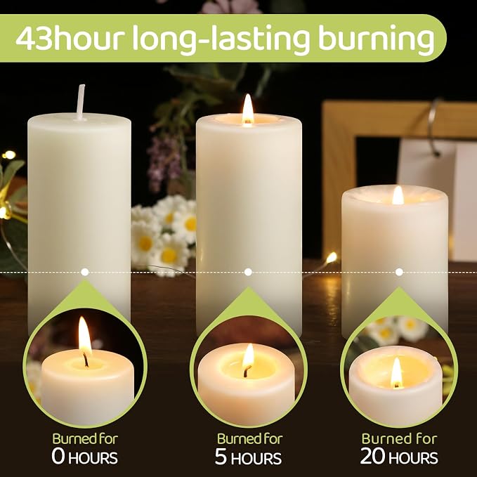 Beeswax Pillar Candles,Ivory White Unscented Candles -258 Hours Long Burning,100% Pure & Natural Bees Wax Candles for Home,Prayer,Dripless Smokeless Organic Pillar Candles Bulk-2x4in-6 Pack