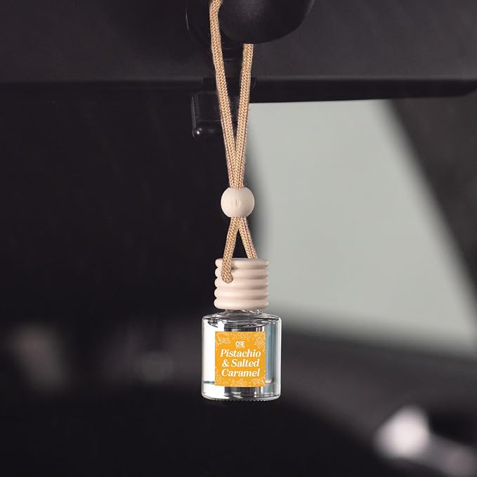 C&E Craft Co Hanging Car Air Freshener Diffuser 2 Pack, Long Lasting Fragrance Oil Car Freshener, Glass Bottle Auto Air Freshener, Made in USA (Pistachio & Salted Caramel)