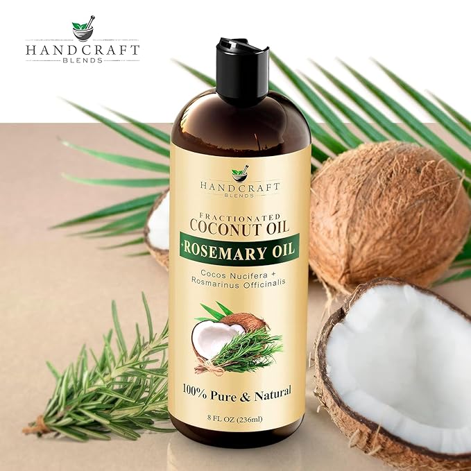 Handcraft Blends Fractionated Coconut Oil Infused with Rosemary - 8 Fl Oz - 100% Pure and Natural - Premium Grade Carrier for Skin, Hair and Massage