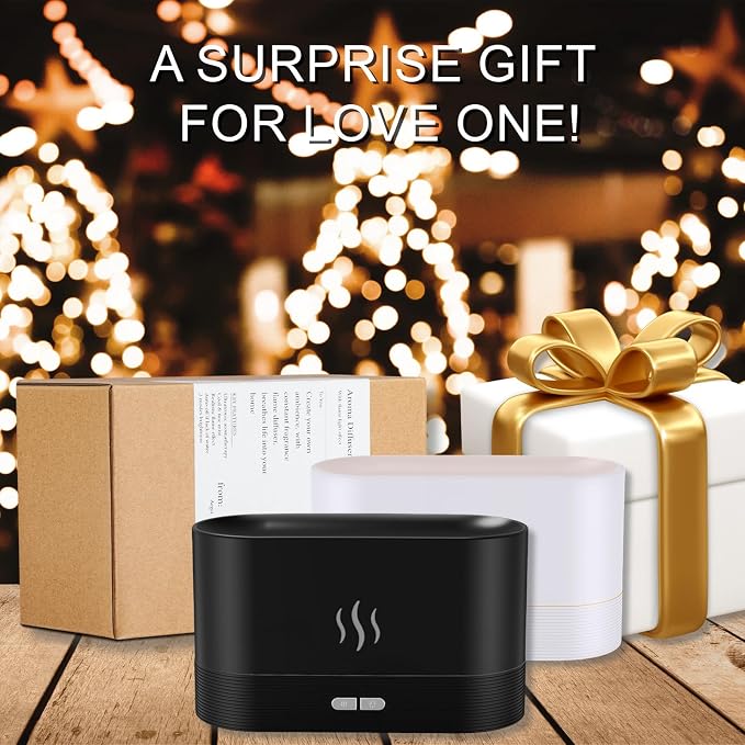 PIZAY Essential Oil Diffuser, Flame Air Humidifier with Fire Led Light - 2 Rightness, 180mL Capacity (8 Hours), Auto-Off Protection Air Diffuser for Home Bedroom Office Gifts(Black)