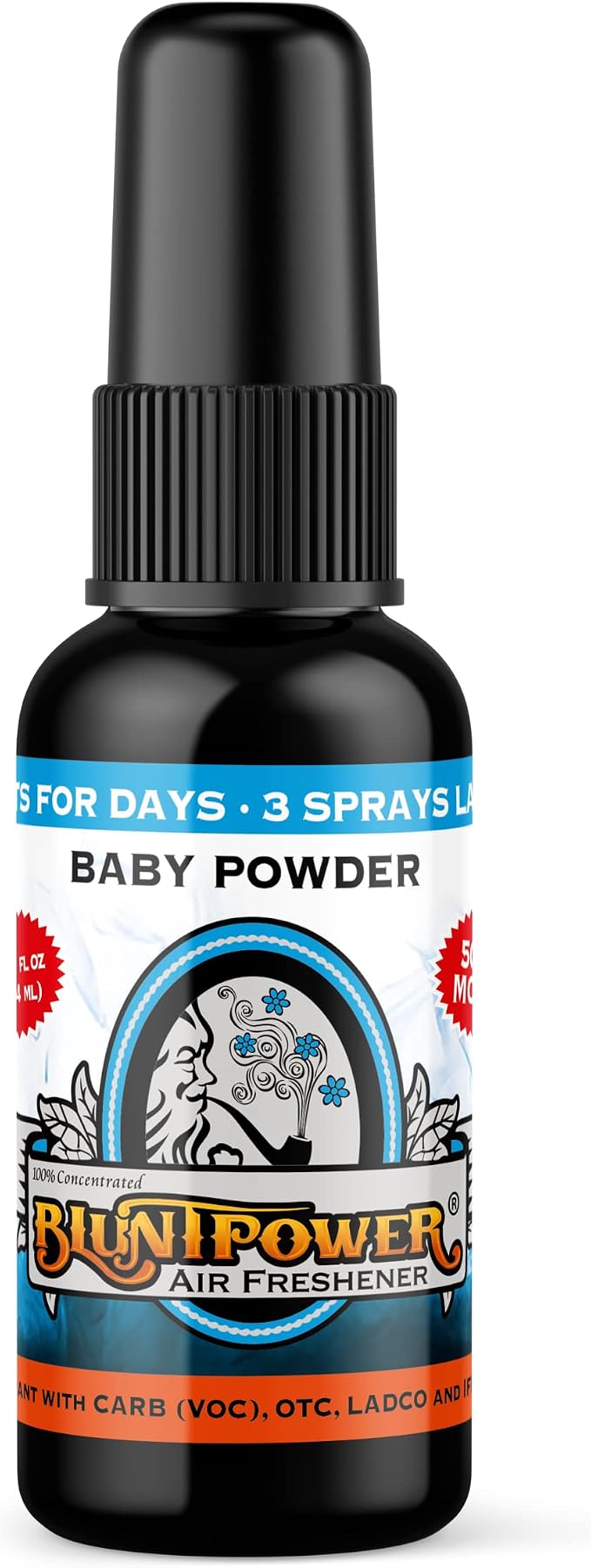 BluntPower (Baby Powder, 1 Pack) Concentrated Air Freshener Spray - Oil-Based Room Diffuser Spray - Long-Lasting Bathroom Scent, Car Freshener & Odor Eliminator