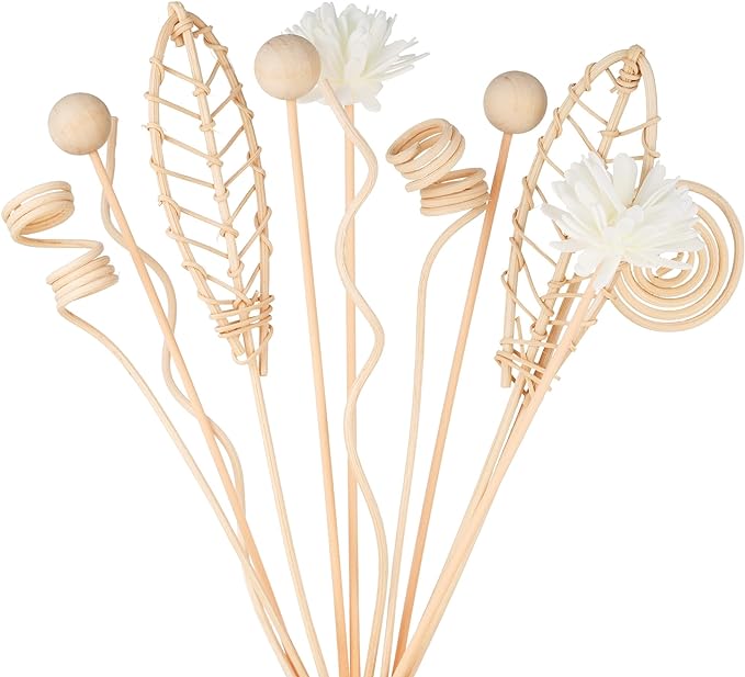 Reed Diffuser Stick,WUTAOBON 12Pcs 10Inch Natural Rattan Flower Reed Fragrance Diffuser Set, Fragrance Diffuser Replacement Rattan Sticks Home Decor (Primary Color)