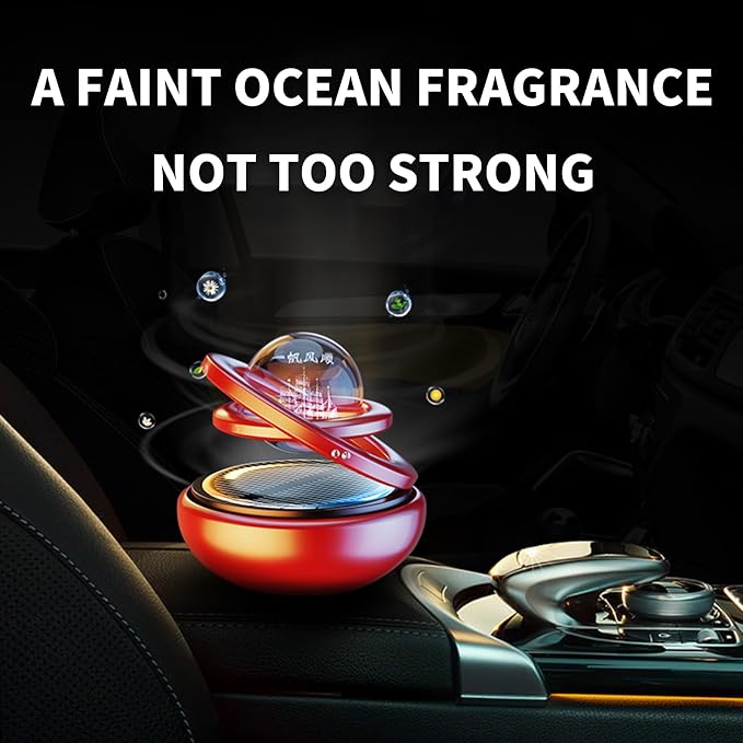 Kwak’s Solar-Powered Rotating Car Aromatherapy Auto-Spinning Ornament with Refillable Scent Pad, Subtle Ocean Fragrance, Ideal Gift for Men Women Dad Husband for Dashboard (Black)