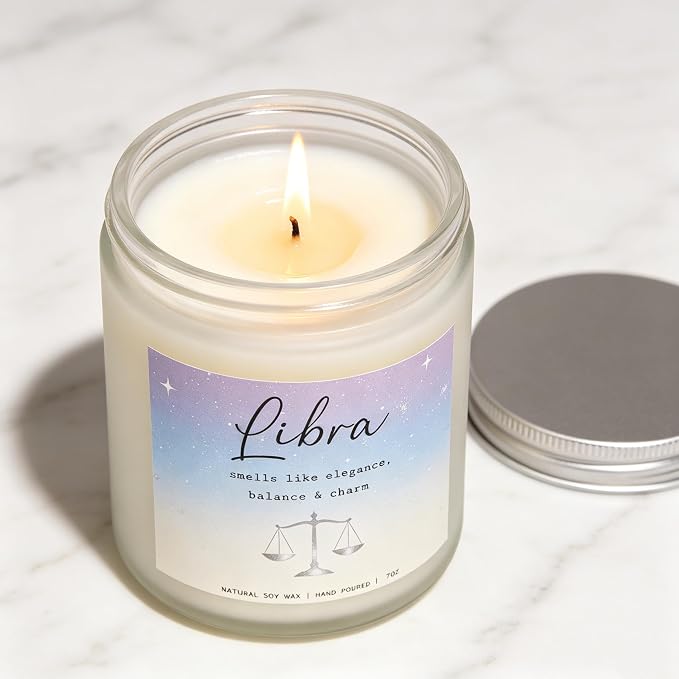 Libra Candle, Libra Gifts for Women, Elegant Balance for Home & Heart, Perfect Presents for Birthday - Lavender & Eucalyptus Soy Wax Scented Candle, 7OZ