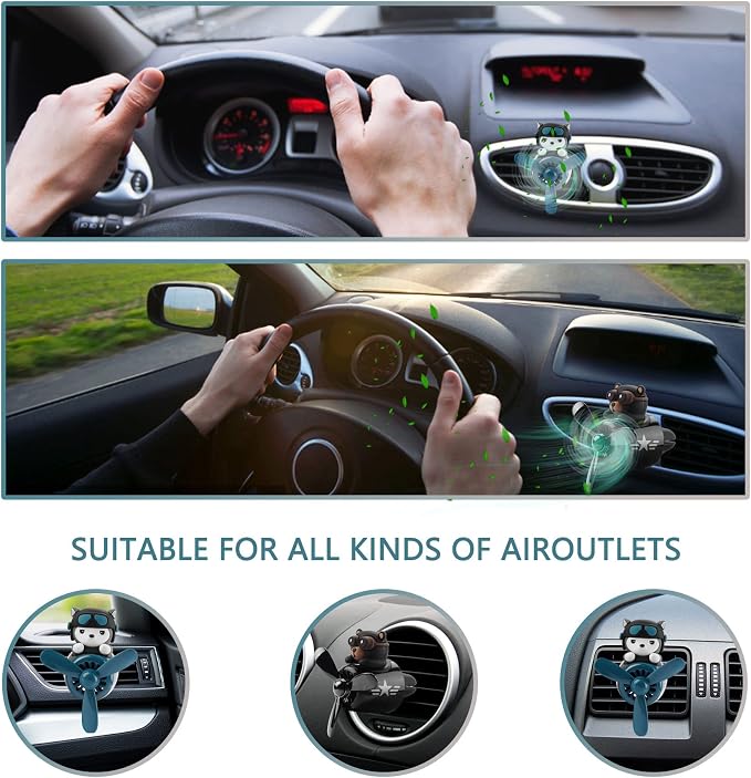 2pcs Bear Pilot Car Air Fresheners Cute Cartoon Automotive Air Outlet Propeller Car Diffuser Creative Car Perfume Decoration for Car Vent Clips for Women Men Cool Car Accessories (Bear + Teddy Bear)