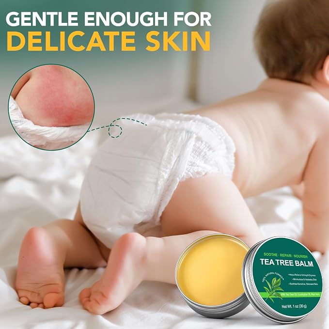 Tea Tree Oil Balm,Tea Tree Oil for Skin,Dry Itchy Skin & Rash Relief, Athlete’s Foot & Dry Feet Itching, Jock Itch, Chafing, Bug Bites,Natural Formula,Effective & Safe for All Ages