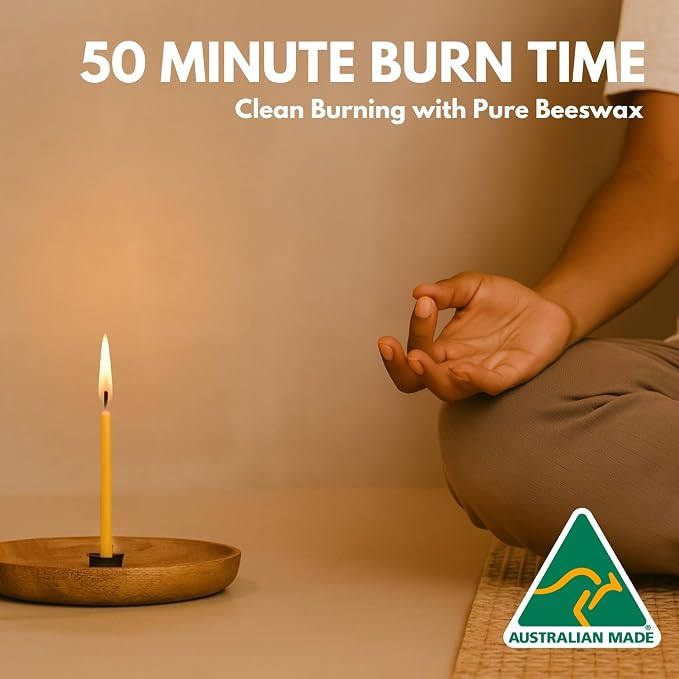 Australian Made 50 Minute Pure Beeswax Mini Meditation Candles, Non Toxic Beeswax Meditation Candle for Intention Setting, Stress Relief, and Daily Meditaiton (60pc Pack)
