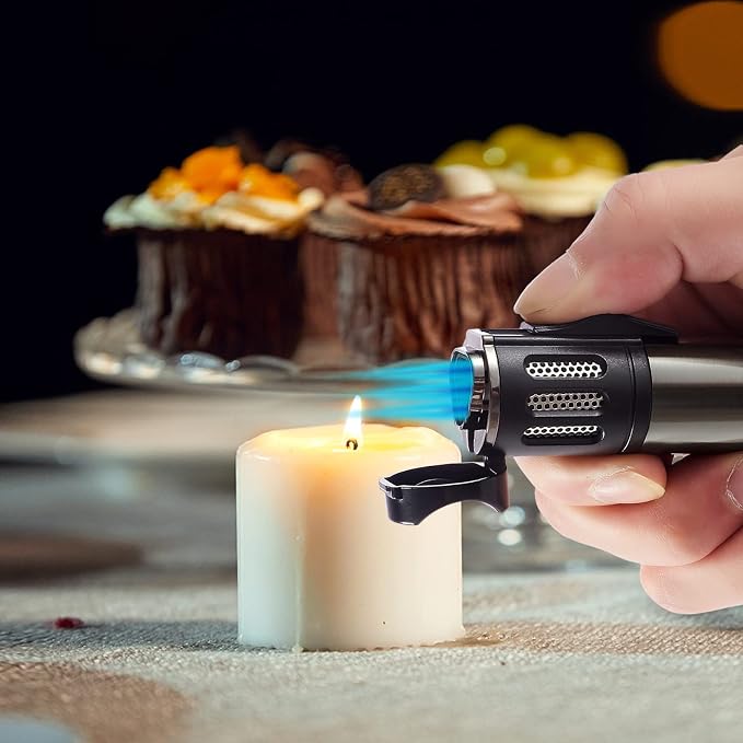 Urgrette 4 Pack Torch Lighter Triple 3 Jet Flame Refillable Butane Lighters Windproof Adjustable Portable Lighter (Butane Not Included)