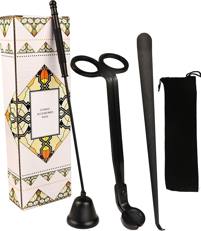 3 in 1 Candle Accessory Kits,Candle Snuffer,Candle Wick Cutter Trimmer and Candle Wick Dipper with Gift Bag, Candle Care Kit for Gifts Candle Lovers (Black)