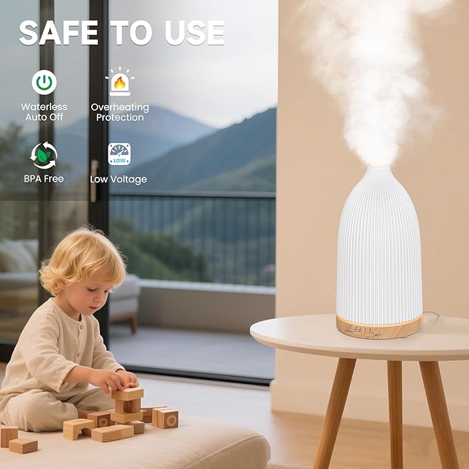 URPOWER 150ML Essential Oil Diffuser, Compact Ultrasonic Aroma Diffuser with Soft 7-Color Light, Timer and Auto-Off Protection, Small Scent Diffuser for Bedroom, Desk, Office, Yoga