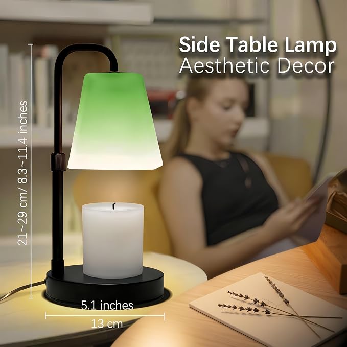 Candle Warmer Lamp with Timer Electric Wax Warmer for Scented Wax Melt Warmer Melter for Jar Candles Dimmable Adjustable Height Gifts for Women Mom House Warming Frossted Glass Green