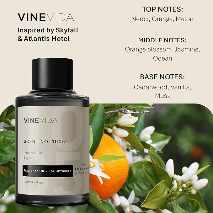 VINEVIDA [4 Fl Oz] Scent NO. 1005 Fragrance Oil for Cold Air Diffusers, Aromatic Notes of Neroli Jasmine Musk, Essential Oils for Diffuser Oil Refill & Air Freshener Room Spray
