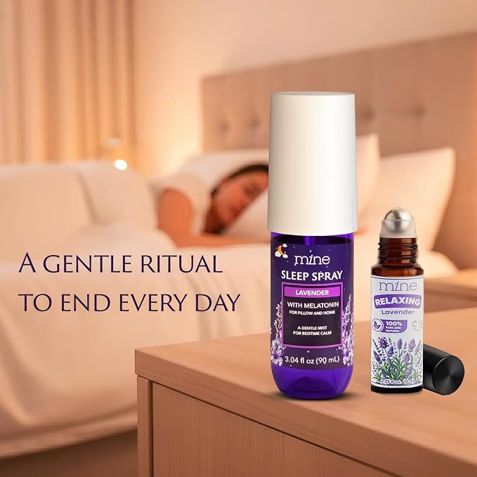 Lavender Sleep Spray with Melatonin & Lavender Essential Oil Roll-On Set – Meaningful Gifts for Women & Teen Girls – Pillow Mist for Nighttime Ritual, Well Being Relaxation Bundle, Save More with