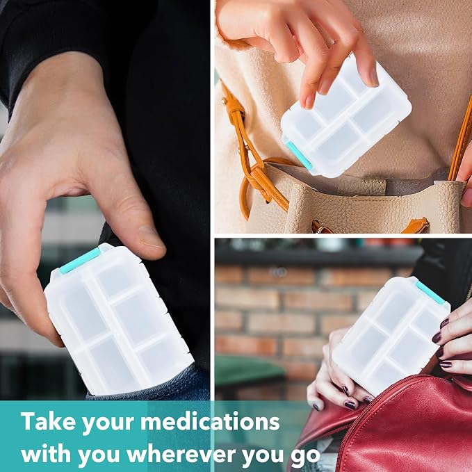 Large Pill Organizer Travel with 189 Medicine Labels, 10 Compartments Travel Medicine Organizer Travel Pill Box Purse Pill Case Compact Pill Organizer Pill Container (White, 1 Pack)