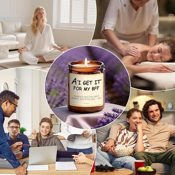 Lavender Candles for Women - 7oz Aromatherapy Soy Candle for Stress Relief, 50H Burn Time, Best Friend Birthday Gifts for Women, Funny Birthday Gifts Candle from You, Friendship Gift for BFF