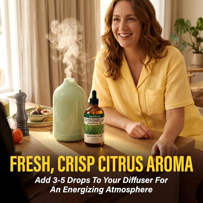 100% Pure Citronella Oil - 4 Fl Oz Citronella Essential Oil for Hair, Skin, Diffuser, Aromatherapy & DIY Soap Making Scent