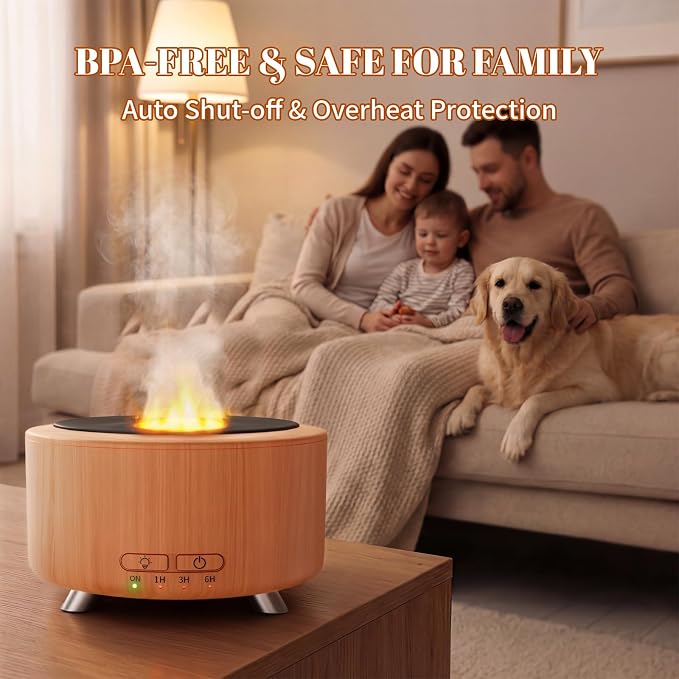 Essential Oil Diffuser for Home, 500ML Aromatherapy Diffuser Oil Machine for Office Room Yoga, Aroma Diffuser with Auto-Off Function, 9 Colors LED Night Light, Light Wood