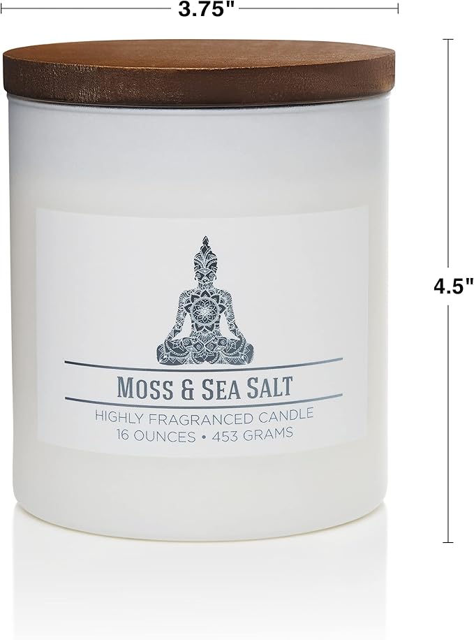 Carolina Moss & Sea Salt Scented Candle, 16 oz Wellness Relaxing Aromatherapy Candle, 2 Wick White Jar Soy Blend Wax, Candles for Home, 60H Burn - Made in The USA