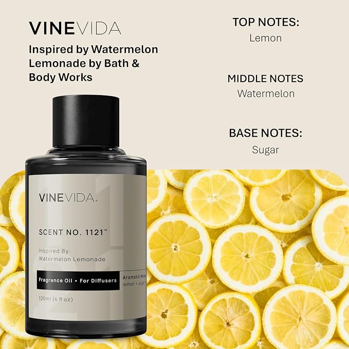 VINEVIDA [4 Fl Oz] Watermelon Lemonade Fragrance Oil for Cold Air Diffusers, Essential Oils for Diffuser Oil Refill & Air Freshener Room Spray