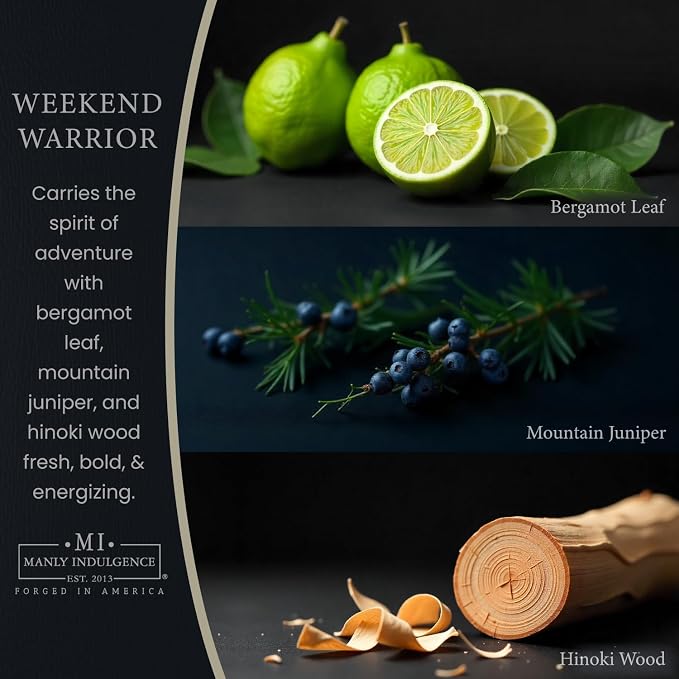 Manly Indulgence Weekend Warrior Scented Candles for Men, 2 Wick, 16.5 oz Premium Soy Blend Wax, 60H Burn, Candles for Home Scented - Made in The USA