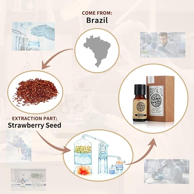 AKARZ Strawberry Essential Oil Natural Organic Pure Premium Therapeutic Strawberry Oil for Skin Body Hair Care,Diffuser, Candle,Soap,Making, DIY,Massage Aroma 0.34 Fl Oz (10ml)