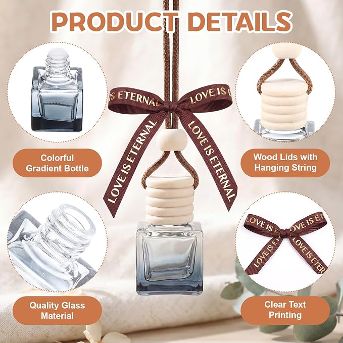 Mudder 50 Pcs Gradient Hanging Car Air Freshener Car Diffuser Bottle Pendant Empty Glass Perfume Bottle for Essential Oil Fragrance Aromatherapy Ornament Wedding Employee Gifts(Cube,Colorful)