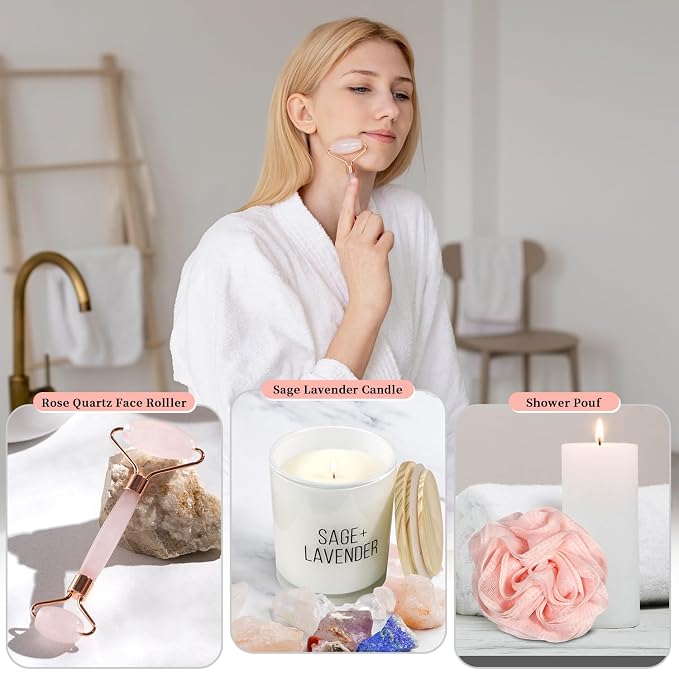 my novel things Birthday Gifts for Women,Spa Robe and Slippers Set, Bathrobe With Satin Sleep Mask, Scented Candle Self Care 7 Pack Suitable for Christmas Thanksgiven Day New Mom Gift