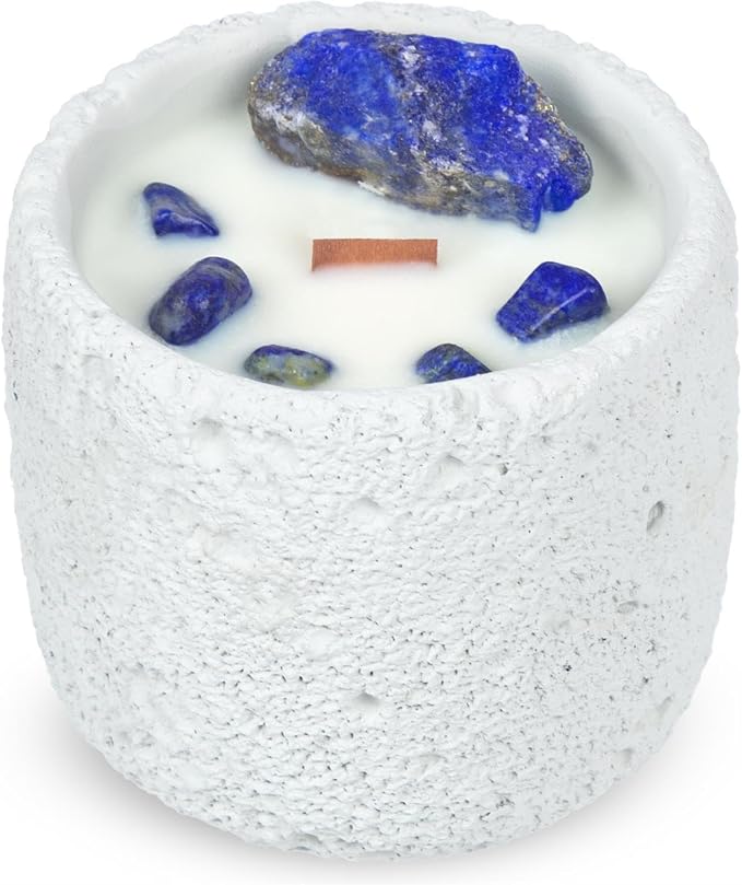 Crystal Candles for Aries & Gemini - Lapis Lazuli Healing Stone Astrology Scented Candles | Nature Essential Oil Aromatherapy Gifts for Women | Spiritual Birthday Gifts