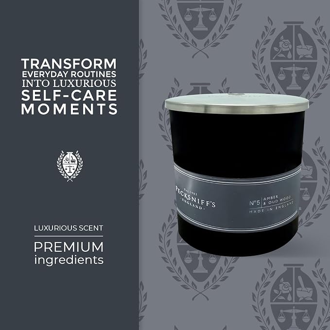 Pecksniffs Black Amber & Oud Wood Scented Candle | 1 Wick, 184g/6.49oz