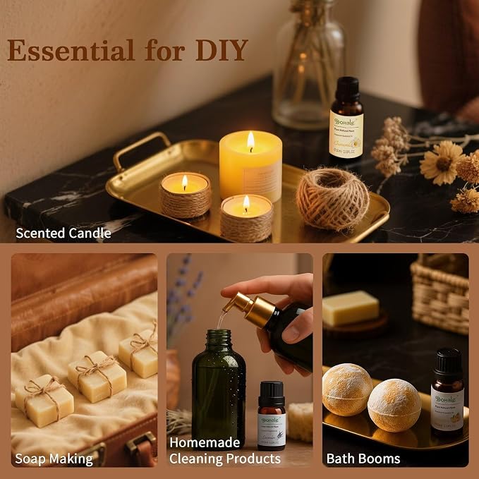 Essential Oils Set Acacia Wood Gift Box - Stress Relief Relax Soothe, Top 8 Aromatherapy Oils for Diffuser Hotel Scent Home Fragrance Candle Making - Chamomile, Lavender & More 10ml