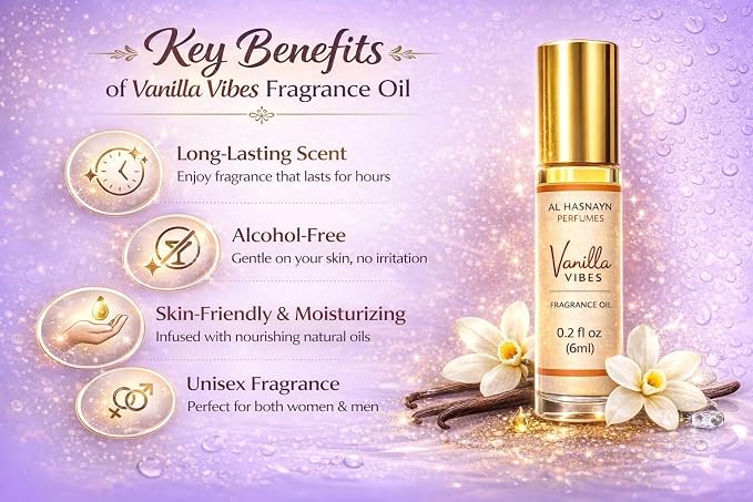 AL HASNAYN Vanilla vibes Fragrance Oil Roll-On Perfume 6ML 0.20 fl oz |Rollerball perfume |Alcohol free| Long Lasting | Gifts for men women|