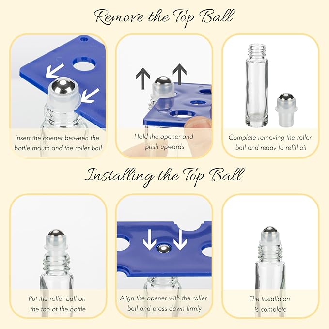10ML Essential Oil Roller Bottles, 4 Pack Clear Gold Oil Roller Bottles for Essential Oils, Roll on Bottle with Stainless Steel Balls(4 Labels, Opener, Funnel, Dropper Included)