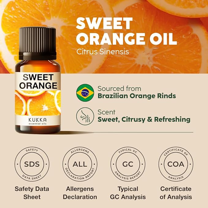 100% Pure Sweet Orange Oil - 0.34 Fl Oz Sweet Orange Essential Oil for Hair, Skin, Diffuser, Aromatherapy & DIY Soap Making Scent