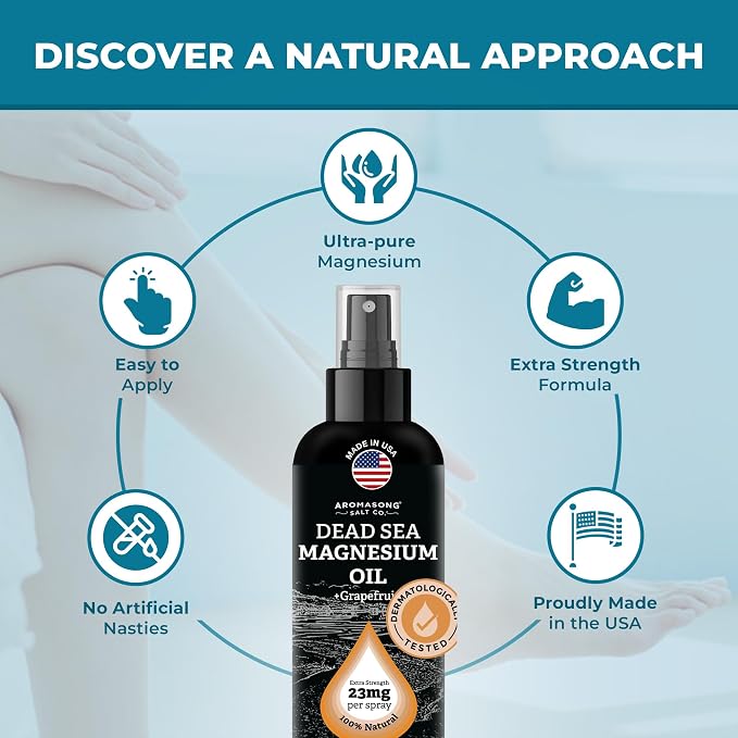 Aromasong Magnesium Spray Grapefruit- Extra Strength (23mg in Each Spritz) 8 Oz - Natural and Pure Magnesium Oil Spray - Made in The USA - for Leg Discomfort and Promotes a Calm Sleep
