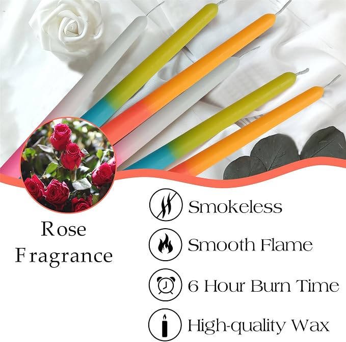 Colorful Candles Dripless Candle Sticks - 6pcs Gradient Taper Candles Rose Tapered Candlesticks Aromatherapy Candles for Home Dinner Party Decor Idea (8S-Rose)