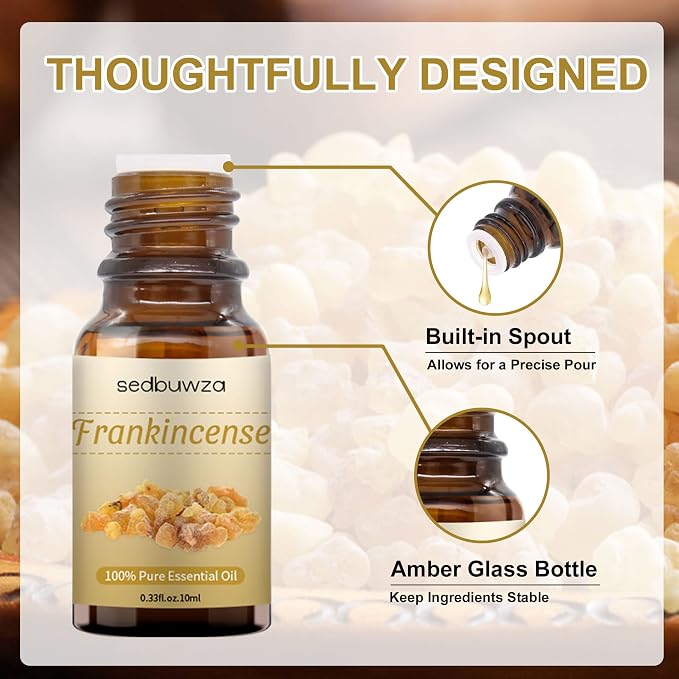 Sedbuwza Frankincense Essential Oil 10ml, Pure Frankincense Fragrance Oil for Diffuser, Aromatherapy, Humidifier, Soap & Candle Making, DIY Home Fragrance